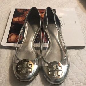 Tory Burch Riva Silver and Clear Flats